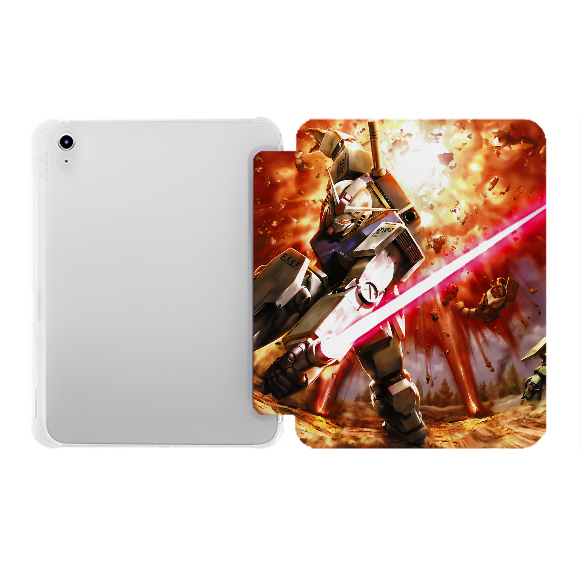 （画像用） 機動戦士ガンダム Mobile Suit Gundam IPad ケース ペン収納付き 三つ折りスタンド PUレザー×シリコン 対応機種9.5/10.5/10.9インチ